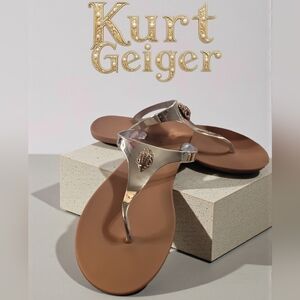 Kurt Geiger Maddison Patent Two Tone Logo Ornament T-Bar Sandals Sz 40 (9)